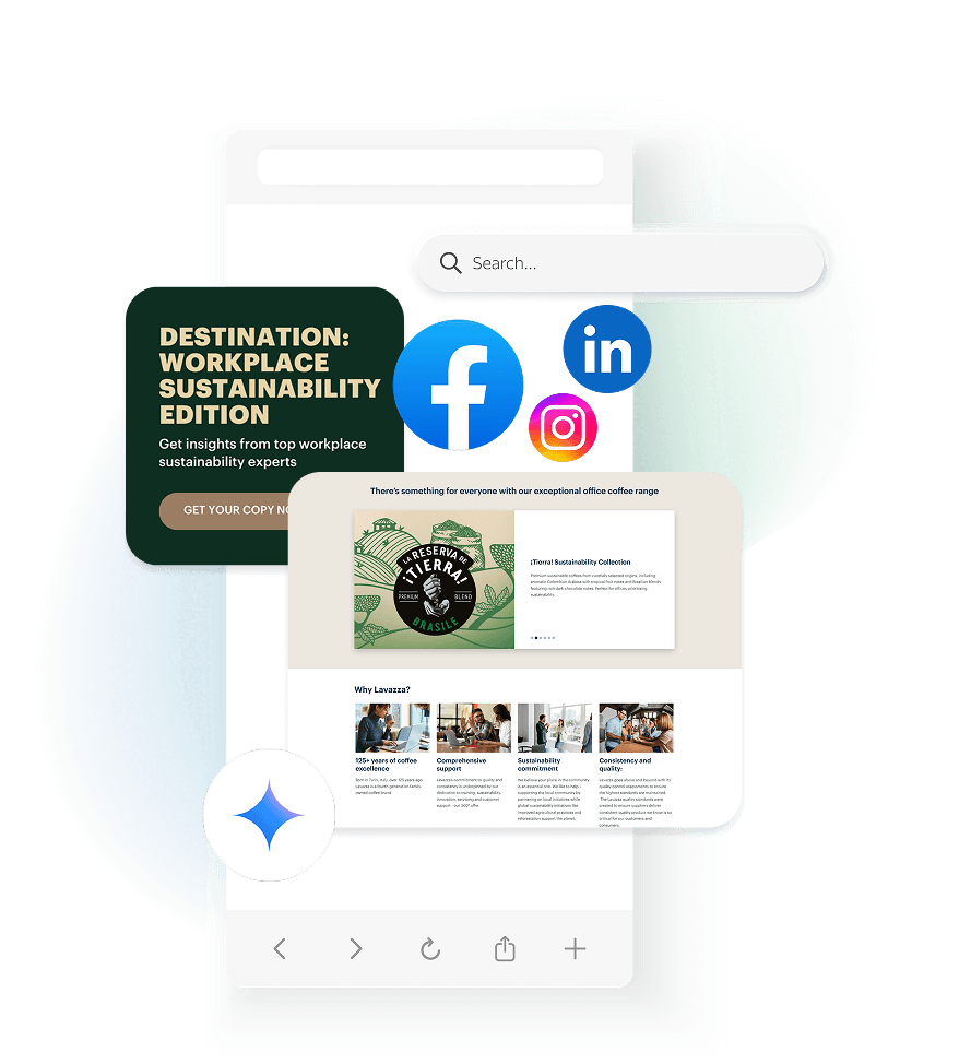 PPC and paid social media campaign visuals on a phone, featuring social media logos and ad content