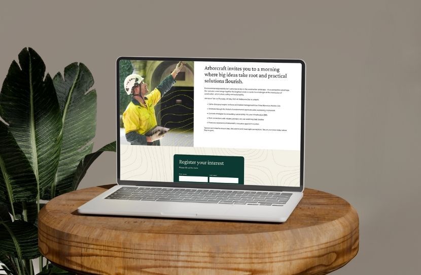 Arborcraft brand activation landing page on laptop